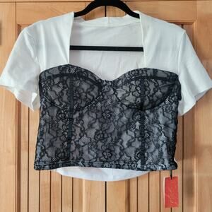 Cider XL Lace Patchy Sweetheart Neck Crop Top | NWT Romantic Cottagecore Y2K